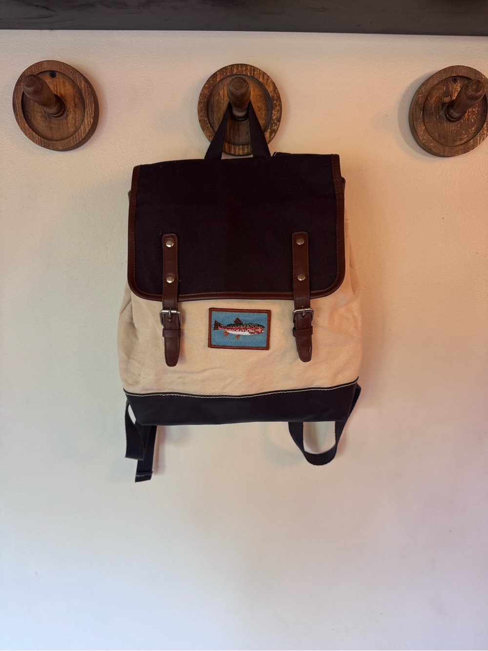 Lands' End Canvas Rucksack in navy & Cream with Fish Patch